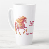 2026年 申年 おめでとうございます - 赤い馬のイラスト カフェラテマグ (左アングル)