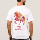 2026年 申年 おめでとうございます - 赤い馬の年 Tシャツ (裏面)