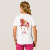 2026年 申年 おめでとう - 赤い馬の華やかなお正月 Tシャツ (裏面フル)