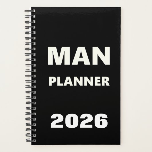 2026年 男性用プランナー 白字 黒背景 プランナー手帳 (正面)