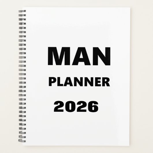 2026年 男性用プランナー 黒地に白文字 プランナー手帳 (正面)