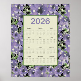 2026年 紫色の花 壁カレンダー ポスター