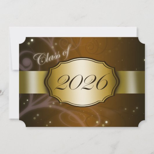 2026年 茶色と金色の卒業 招待状 (正面)