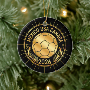 2026年 金メッキ サッカー エンブレム   メキシコ アメリカ カナダ セラミックオーナメント