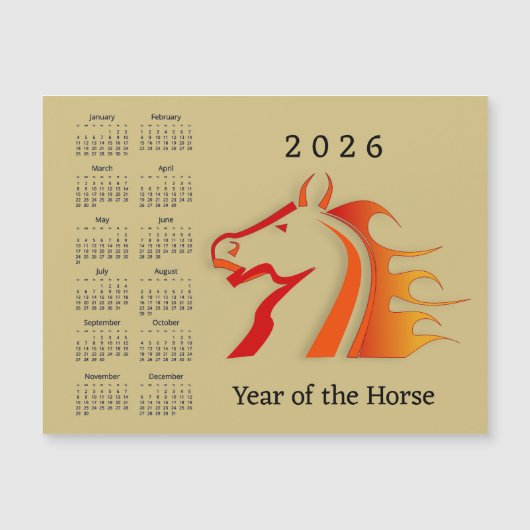 2026年 馬年 カレンダー マグネットカード (正面)