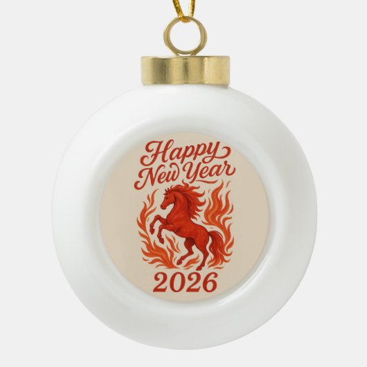 2026年 馬 新年快乐 セラミックボールオーナメント (正面)