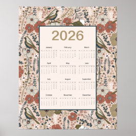2026年 鳥と花 カレンダー ポスター