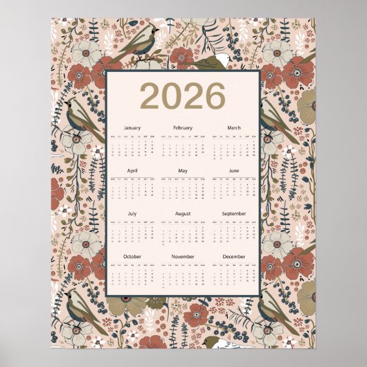 2026年 鳥と花 カレンダー ポスター (正面)