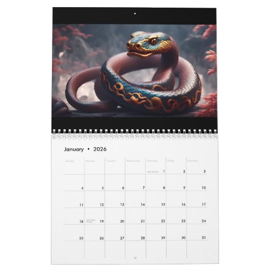 2026年IA Cal中国の〔占星術の〕十二宮図動物 カレンダー (1月 2026)