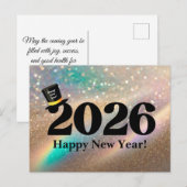 2026幸せな新年、おもしろいハットグリッターシック シーズンポストカード (正面/裏面)