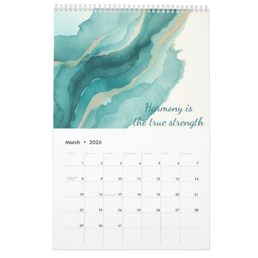 2026感動的やる気を起こさせる引用文 カレンダー (3月 2026)