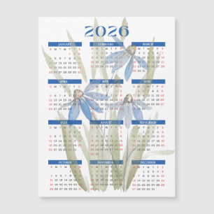 2026磁気カレンダー – 青いデイジー水色