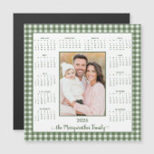 2026緑素朴ギンガム写真磁気カレンダー (正面/裏面)