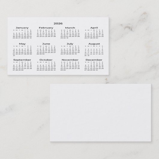 2026財布サイズカレンダー名刺 名刺 (正面/裏面)