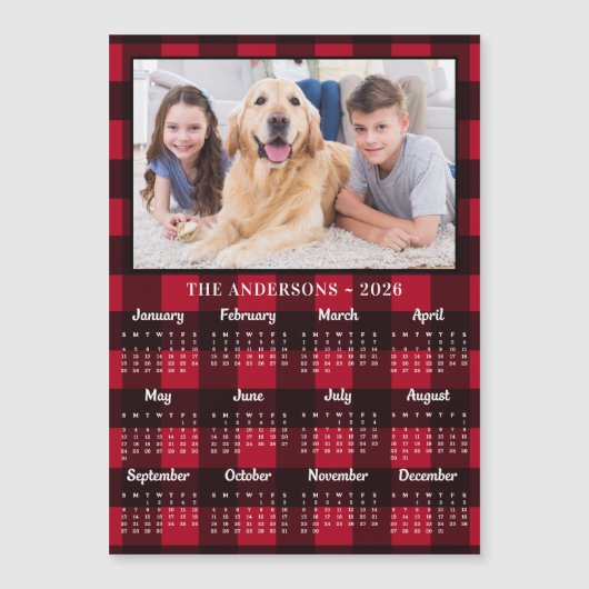 2026赤バッファロープレイドフォトカレンダー磁石カード (正面)