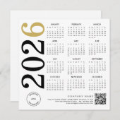 2026金ゴールドホワイトカレンダーロゴQRコードビジネス シーズンカード (正面/裏面)