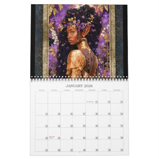 2026黒ファンタジーアートウィメンズオブカレンダー魔法 カレンダー (1月 2026)