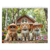 2026 おしゃれな服装と帽子の面白い猫たち カレンダー (カバー)