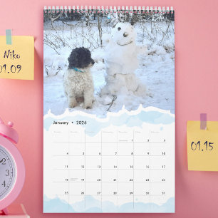 2026 オリジナル ペット 犬 猫 写真 水彩画 カレンダー