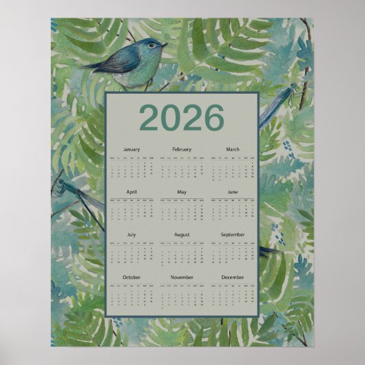 2026 シダと鳥のカレンダー ポスター (正面)