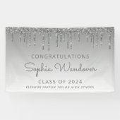 2026 シックシルバー グリッター ドリップ 卒業式 横断幕 (横)