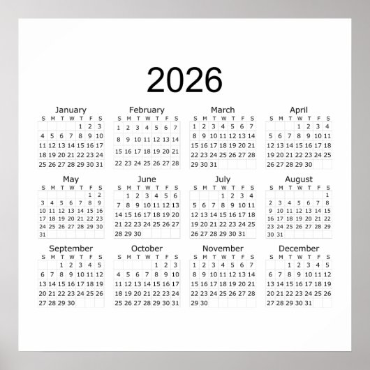 2026 シンプル ミニマリスト カレンダー ポスター (正面)
