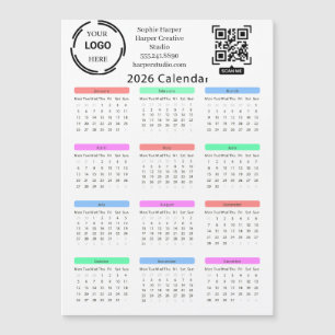 2026 ビジネス ロゴ QR カラー カレンダー モダン
