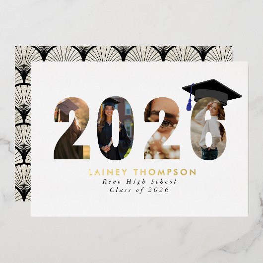 2026 フォイル タイポグラフィー 幾何学的な卒業発表 箔招待状 (正面/裏面)