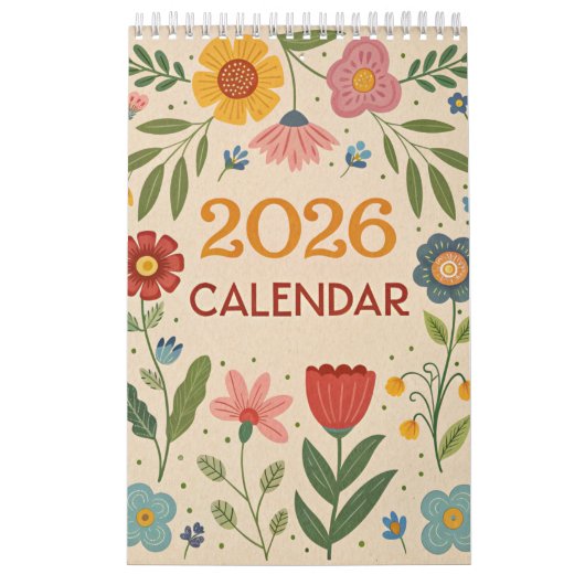2026 フォークアートの花 野の花 コテージコア カレンダー (カバー)
