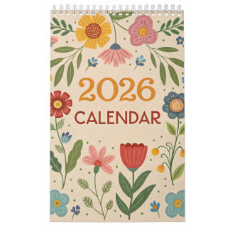 2026 フォークアートの花 野の花 コテージコア カレンダー