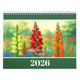 2026 フラワーカレンダー – カラフルな植物画イラスト カレンダー
