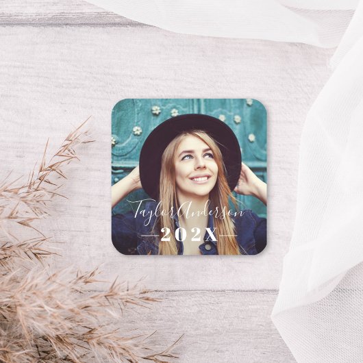 2026 ミニマルな白の写真 卒業 スクエアシール