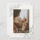 2026 ミニマル カーム グリーン アイボリー エレガント ニューミレニアム シーズンカード (正面)