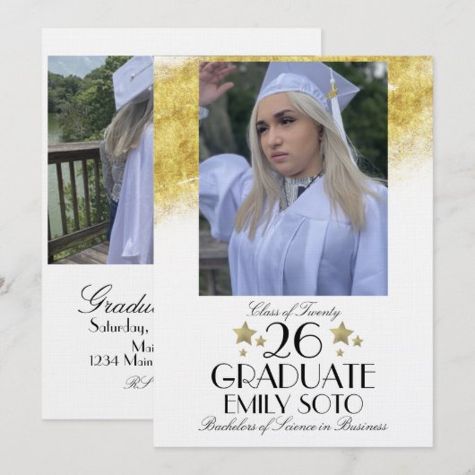 2026 卒業アルバムパーティーの台本 スターズ フォト 招待状 (正面/裏面)