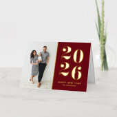 2026 太字タイポグラフィー ブルゴーニュ 新年フォト 箔シーズンカード (正面)