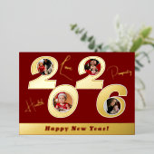 2026 実物の金箔 4 枚の写真 幸せな新年 箔シーズンカード (立ち正面)