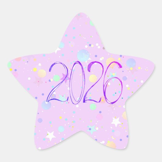 2026 年 新年 かわいい ピンク 紫 星シール (正面)
