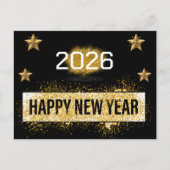 2026，新年おめでとう！金ゴールドグリッターシャイニースター ポストカード (正面)