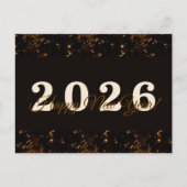 2026，新年おめでとう！金ゴールドグリッター黒い背景 ポストカード (正面)