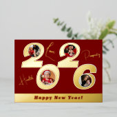 2026 本物の金箔 4 枚の写真 幸せな新年 箔シーズンカード (立ち正面)