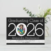 2026 現代の数字フレーム写真 卒業 招待状 (スタンド正面)