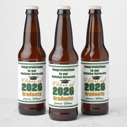 2026 緑と金のクラス オーダーメイド卒業パーティー ビールラベル (ボトル)
