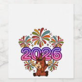 2026 花火とパーティーホース - ビブラントな新年を祝おう ワインラベル (シングルラベル)