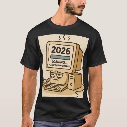 “2026 読み込み中… システムが疲れすぎ” Tシャツ (正面)