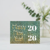 2026,金ゴールドグリーングリッターハッピーニューイヤー ポストカード (スタンド正面)