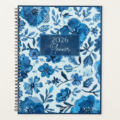 2026 青い花柄プランナー|上品|植物柄| プランナー手帳 (正面)