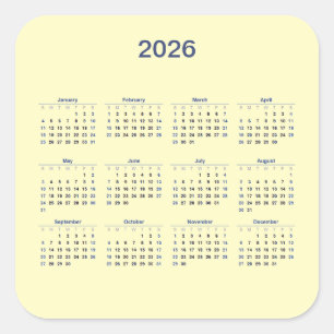 2026 12か月カレンダー正方形ステッカー スクエアシール