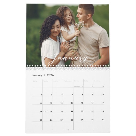 2026 12パーソナライズされたヶ月の家族写真 カレンダー (1月 2026)