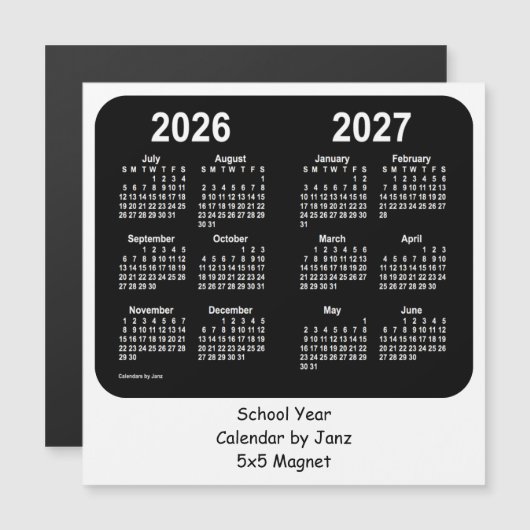 2026-2027ジャンスによる白黒の学校カレンダー (正面/裏面)
