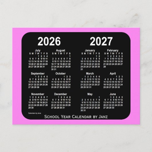 2026-2027バイオレットネオンミニスクールカレンダーby Janz ポストカード (正面)